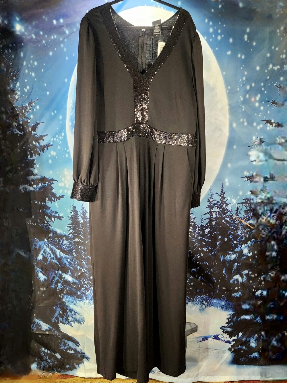 TORRID 2X/3X BLACK Sylvia Mollie Ponte Sequin Trim Jumpsuit NWT!